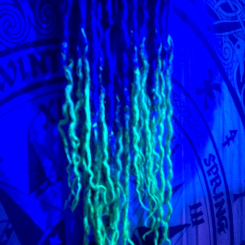 Neon UV synthetic dreadlock accent kit, black/green/purple long dread extensions